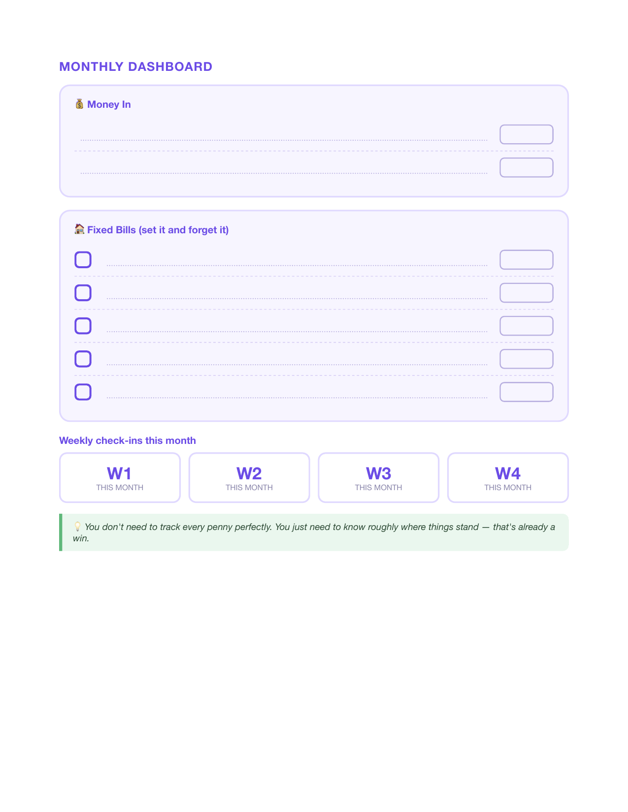 Monthly dashboard page preview